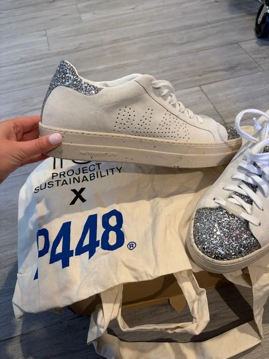 P448 Thea suede leather platform glitter sneaker new in box no lid size 11 - Picture 4 of 9